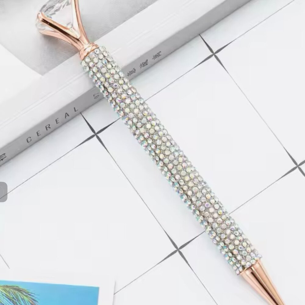 White Blinged Diamond Topped Writing Pen